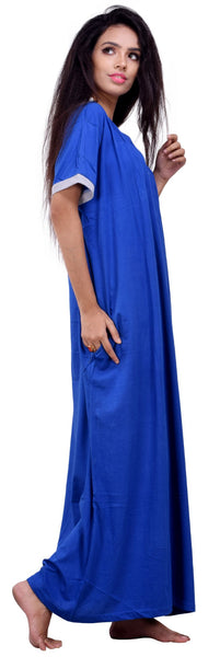 Summer Special Half sleeves front open Hosiery cotton multi purpose nightgown ( Royal Blue Color )