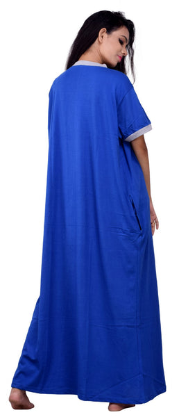 Summer Special Half sleeves front open Hosiery cotton multi purpose nightgown ( Royal Blue Color )