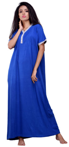 Summer Special Half sleeves front open Hosiery cotton multi purpose nightgown ( Royal Blue Color )