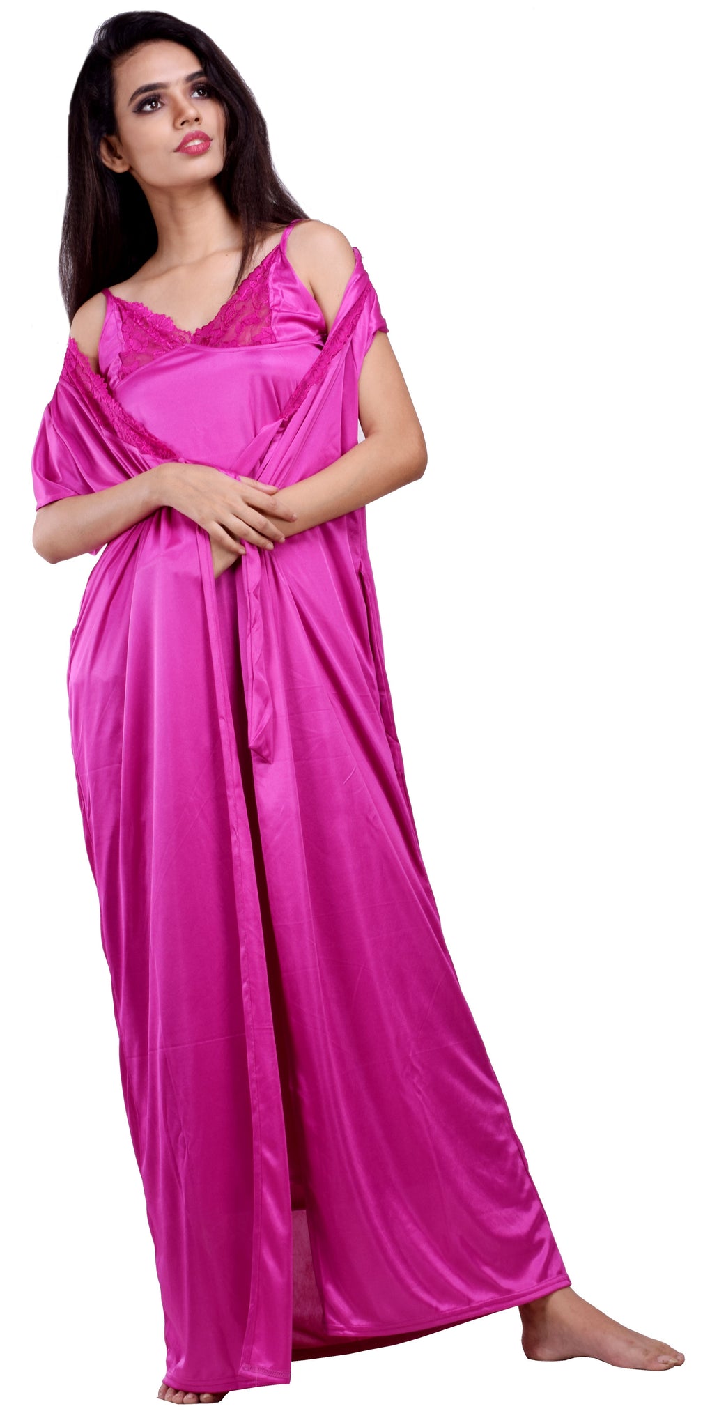 Onion Pink Shade Satin 2Pc Sexy Night Wear for Women -FOF001NWOP –