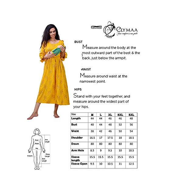 CLYMAA Woman Mix Cotton Maternity gown / Feeding Gown