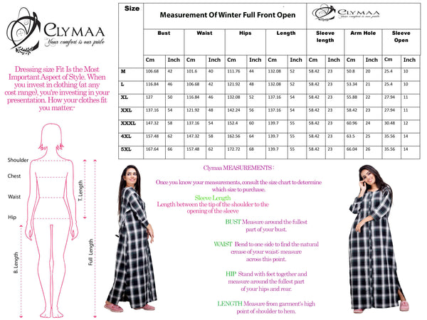 CLYMAA® Women's Winter Warm Cotswool Full Open /Maternity / Feeding/Patient Nighty (WFFO2125001SG)